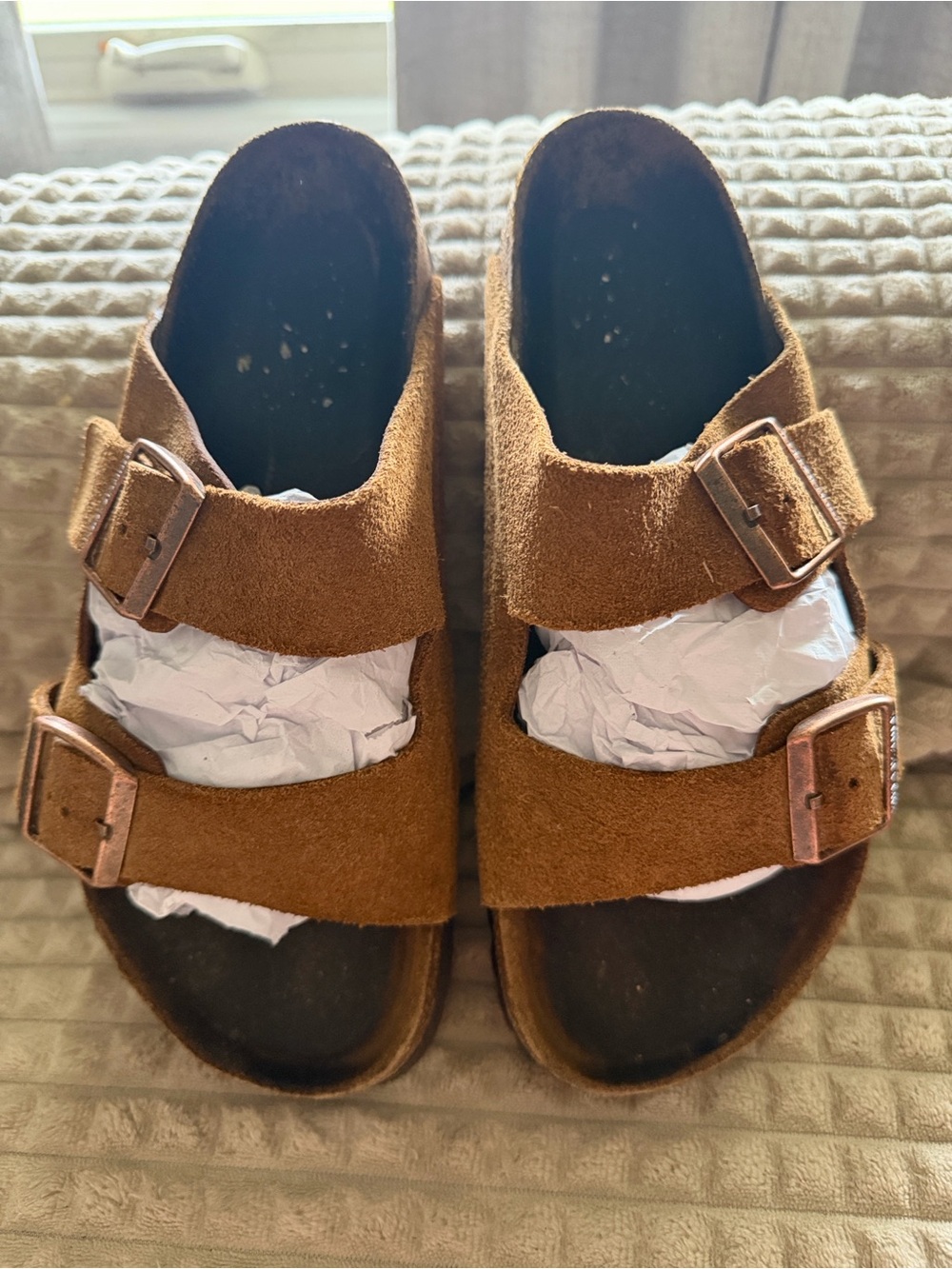 Birkenstock Suede Two-Buckle Slide Sandals in Brown - Picture 5 of 13